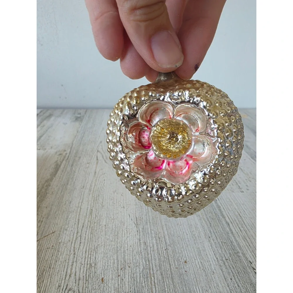 Antique indent heart ornament AS IS Xmas tree pink silver